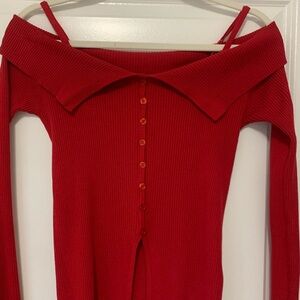 Elegant Red Off-Shoulder Sweater. FOREVER 21